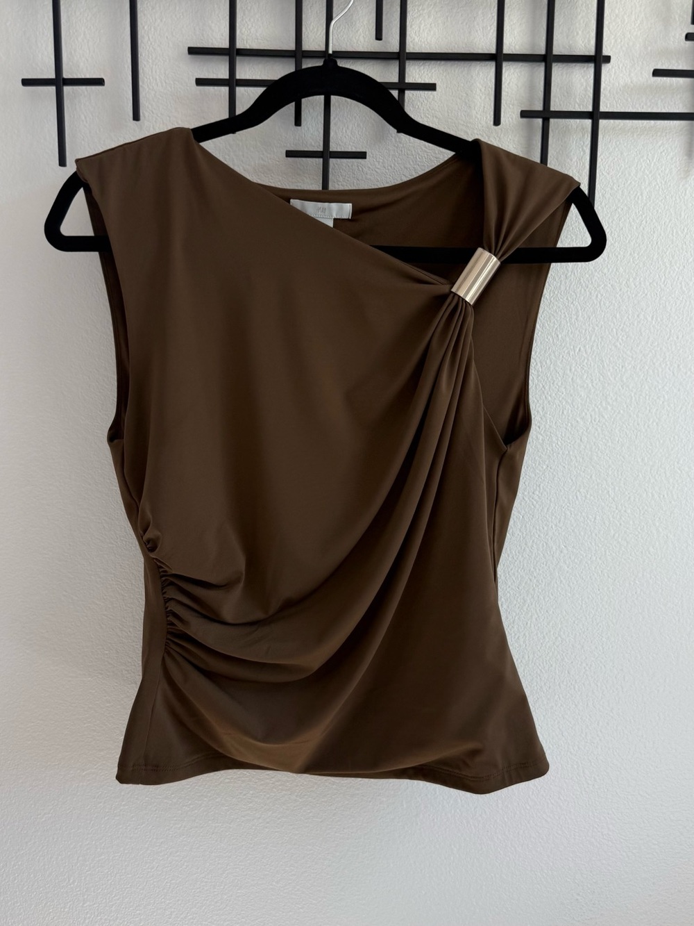 H&M Women’s Chocolate Brown Draped Asymmetrical Top Medium